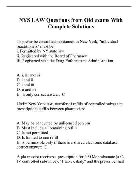 NYS LAW Questions from Old exams With Complete Solutions - NYS LAW