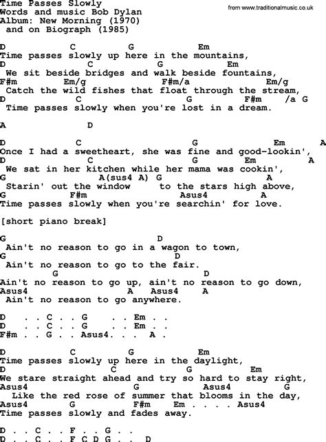 Bob Dylan Song Time Passes Slowly Lyrics And Chords