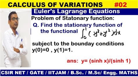 02 Calculus Of Variations In Hindi Problem Of Eulers Lagrange