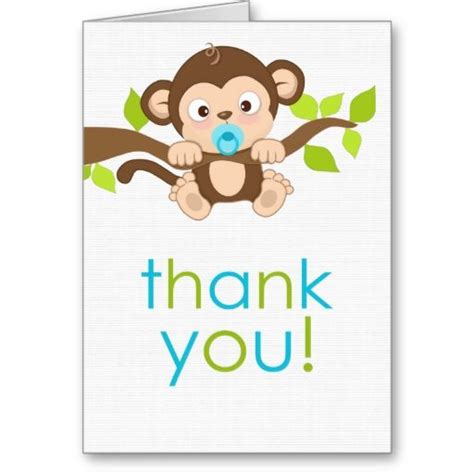 Cute Little Monkey Boy Thank You Card Safari Baby Shower
