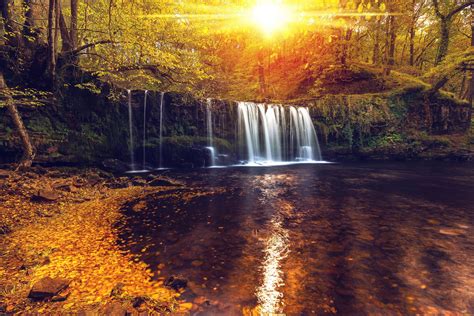 Waterfalls Autumn Forests Sunrises And Sunsets Nature Wallpaper