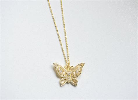 K Gold Filled Butterfly Pendant Necklace With K Gold Etsy