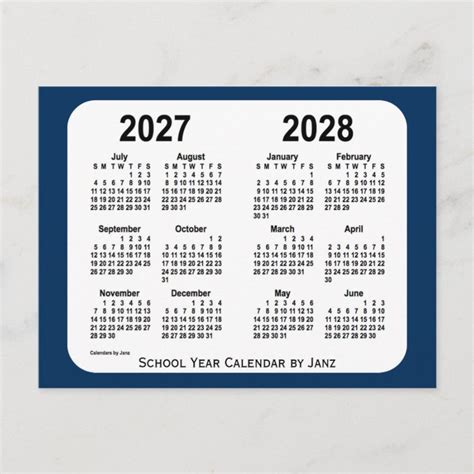 2027 2028 Police Box Blue School Calendar By Janz Postcard