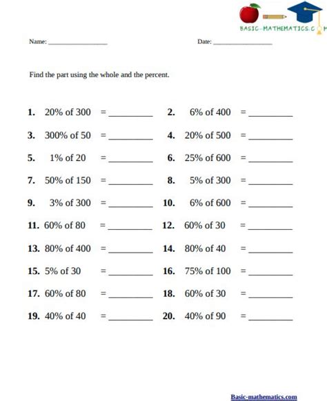 Finding A Percentage A Number Worksheets With Answers