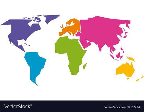 Simplified World Map Divided To Six Continents Vector Image