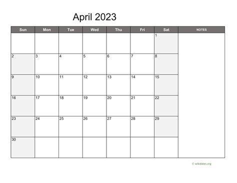April 2023 Calendar With Notes