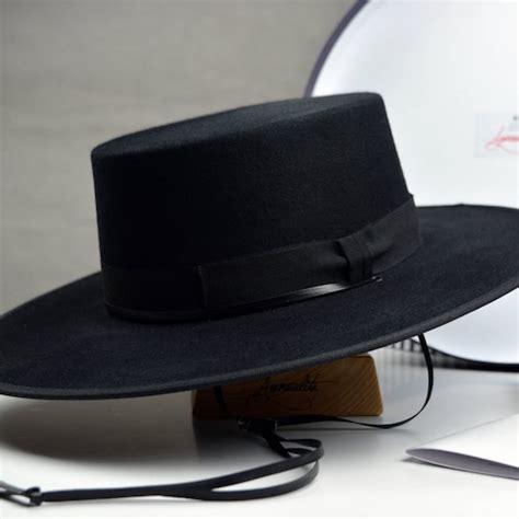 Bolero Hat The Tycoon Black Fur Felt Flat Crown Wide Brim Etsy