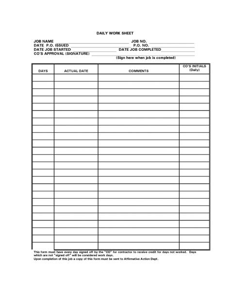 Employee Daily Worksheet Template Pdf Format E