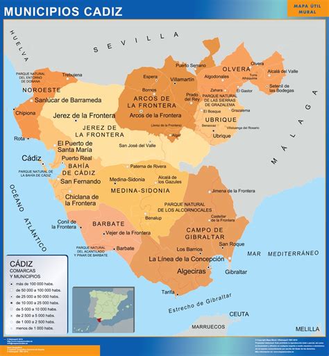 Municipalities Cadiz Map From Spain Wall Maps Of The World And Countries For Australia
