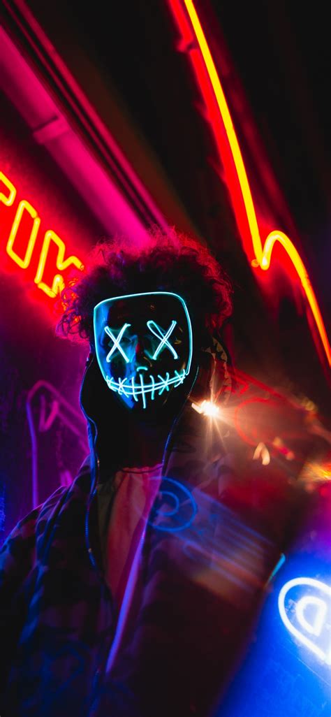 Led Mask Wallpaper 4k Neon Lights Portrait Colorful