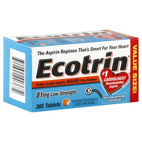 Very low doses of aspirin — such as 75 to 150 milligrams (mg), but most commonly 81 mg — can be effective. Ecotrin Aspirin, Safety Coated, 81 mg, Tablets, Value Size ...