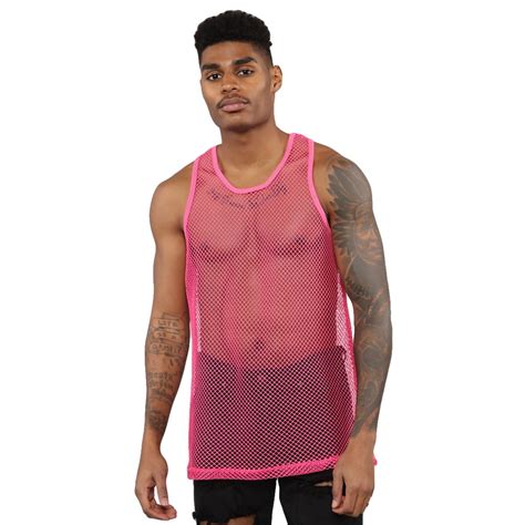 Raruxxin Men Summer Sexy Mesh Sheer Vest Tops Fishnet See Through Slim