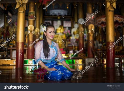 Beautiful Asian Girl Myanmar Traditional Costume Stock Photo 494350750