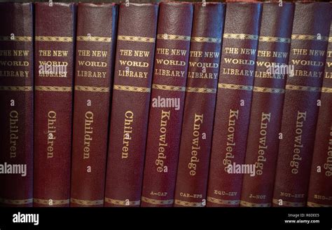Set Of New World Library Books Illustrated Encyclopedia On A Book Shelf