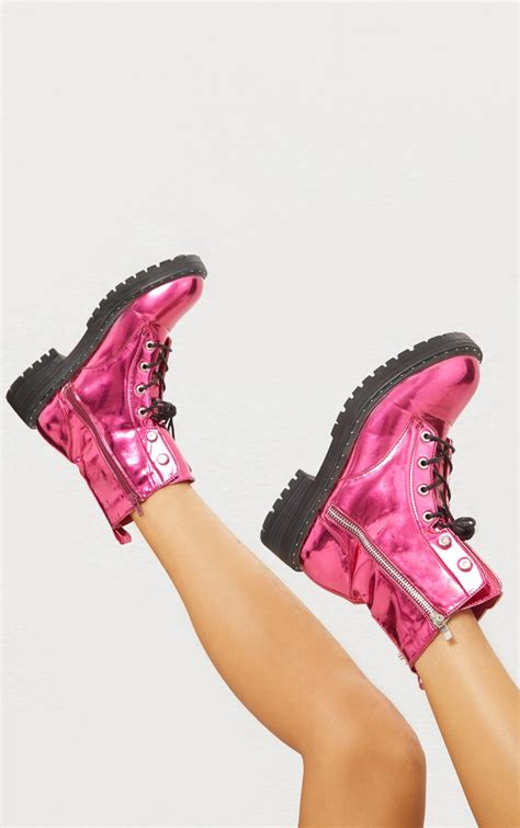 Pink Metallic Boots Shoes Prettylittlething Ca