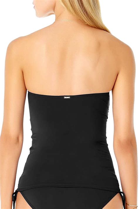 Anne Cole Black Twist Front Ruched Bandeau Tankini Top Cheapundies