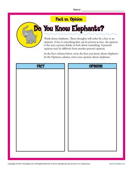 Do You Know Elephants Fact And Opinion Worksheets For