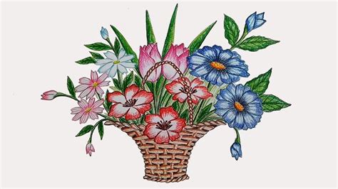 How To Draw Flower Basket Step By Step Youtube