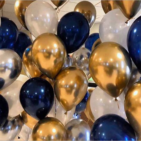 【10pcs】ready Stock Metal Gold Silver Balloons Ink Blue Latex Balloon Wedding Birthday Party