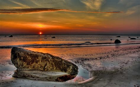 4k Free Download Sunlight Sunset Sea Bay Rock Shore Sand