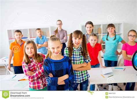 Happy Students In Classroom Stock Image Image Of Pupil People 89647423