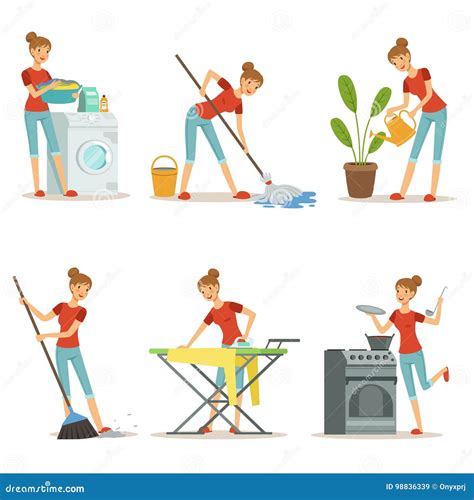 Housewife Make Different Domestic Works Mother Occupation Stock Vector