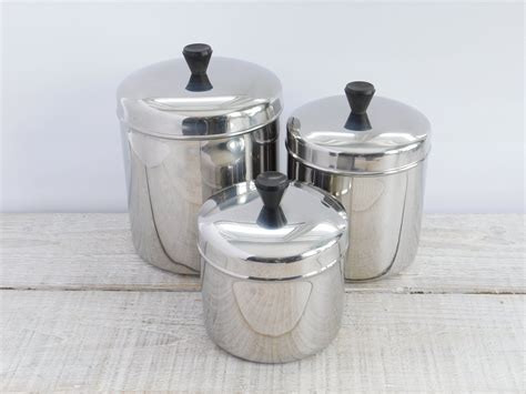 Vintage Chrome And Black Canister Set Vollrath Stainless Steel Etsy