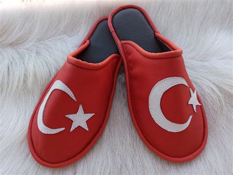 Turkish Leather Slippers Turkie Flag Slippers Shoes Gift For Etsy