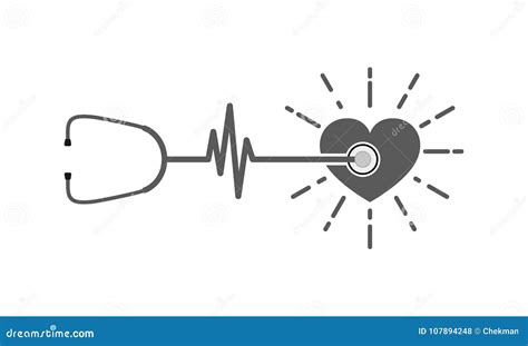 Heart With Stethoscope And Heartbeat Sign Vector Illustration Stock
