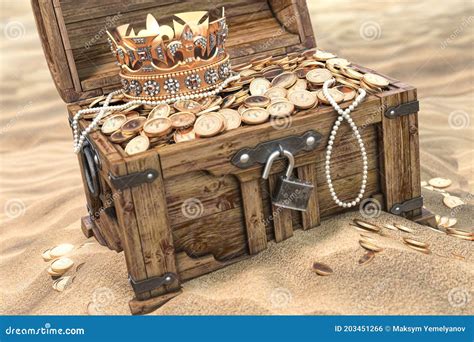 Open Treasure Chest Filled With Golden Coins Gold And Jewelry Isolated