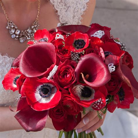 Unique Bridal Bouquet Filled With Style Red Calla Lilies Anemone