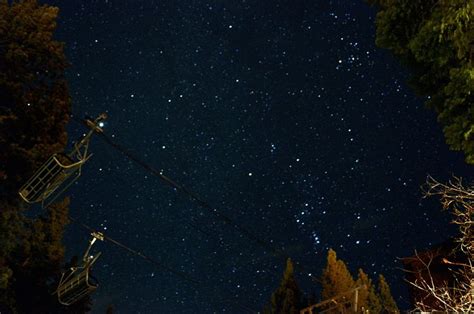Long Exposure Of A Chair Liftnight Sky In North Lake