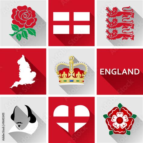 England Flat Icon Set Set Of Vector Graphic Flat Icons Representing