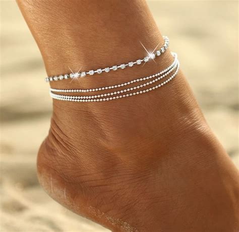 18k White Gold Plated Luxury Cz Anklet Beach Foot Jewelry Ankle