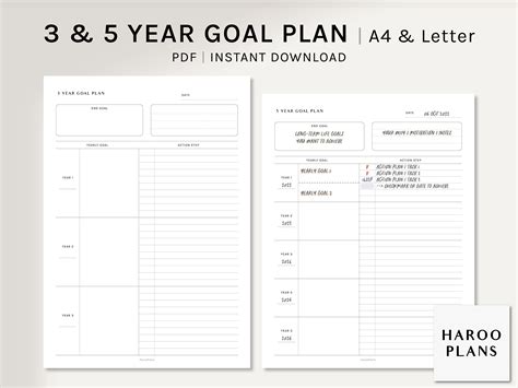 3 And 5 Year Goal Planner A4 Us Letter Printable Inserts Life Action