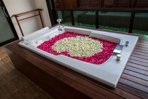 A Relaxing Bath With Rose Bath Tub With Floating Petals Rose Petals