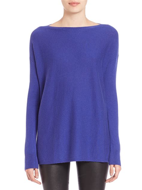 Lyst Vince Cashmere Boatneck Sweater In Blue