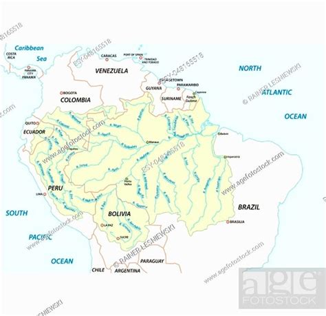 Vector Map Of The Amazon River Drainage Basin Stock Vector Vector And