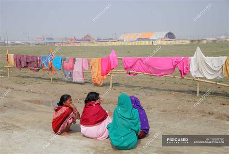 Local Women Drying Clothes Near Allahabad India Uttar Pradesh State Asia Cultural Stock