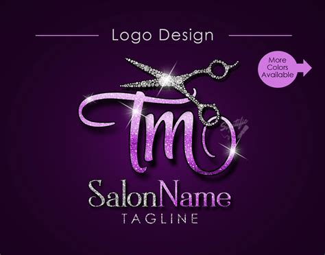 Hair Salon Logo Salon Name Initials Logo Bling Diamond Scissors Logo