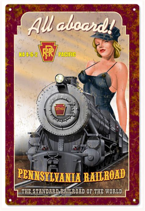 All Aboard K4 Pennsylvania Railroad Pinup Girl Sign Aged Etsy