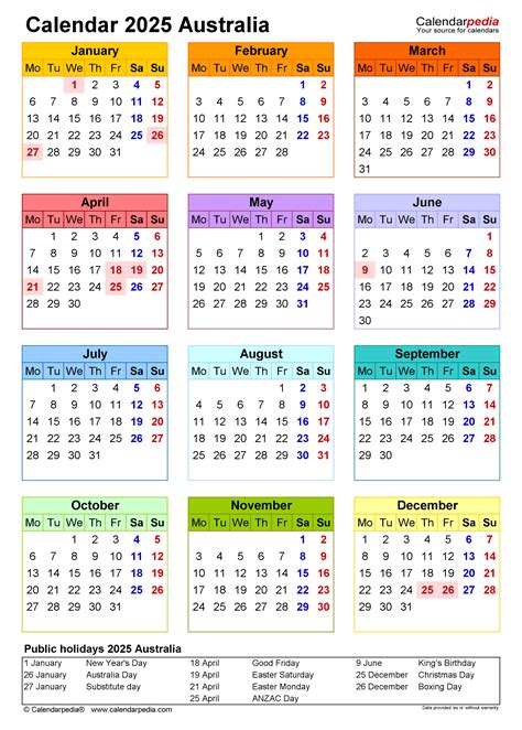 Australia Calendar 2025 Free Printable Excel Templates