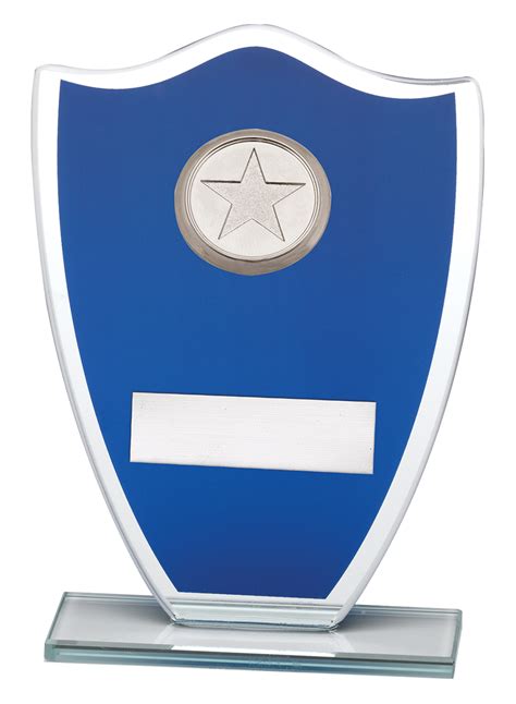Blue Glass Shield Trinity Engraving Trophies And Picture Framing