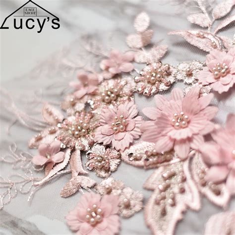 35x24CM Pink Lace Patch 3d Petals Embroidered Lace Flowers Lace