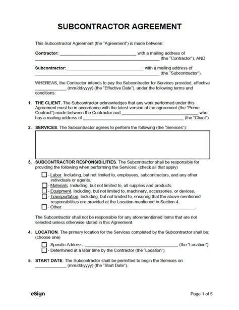 Free Construction Subcontractor Agreement Template Word