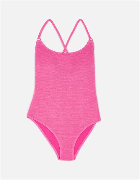 Crinkle Cross Strap Swimsuit Pink Swimsuits Accessorize Uk