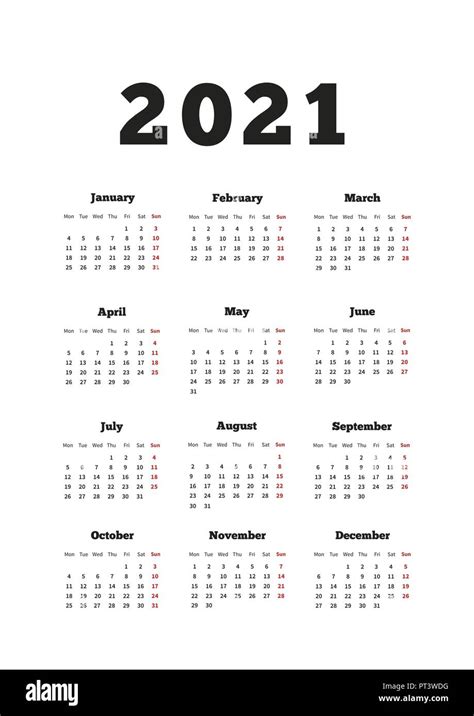 Calendar On 2021 Year With Week Starting From Monday A4 Size Vertical