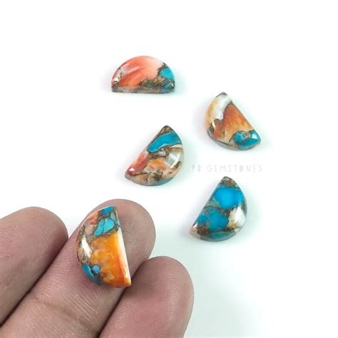 Spiny Oyster Copper Turquoise 9x15 Mm Half Moon Cabochon Etsy