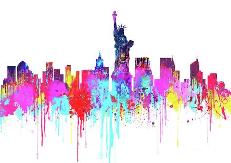 New York City Skyline Watercolour Colorful Painting By Prar K Arts