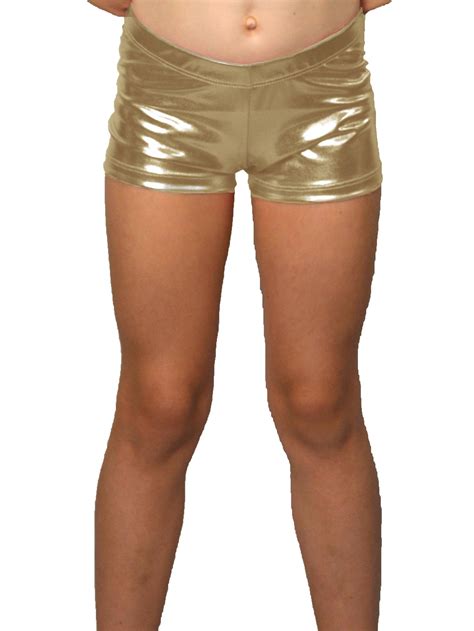 Stretch Is Comfort Girls Foil Metallic Booty Shorts X Small 4 Metallic Gold Walmart
